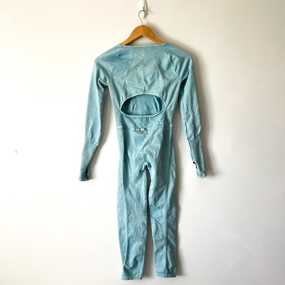Free People FP Movement Good Karma Long Sleeve Jumpsuit Blue Medium/Large - Picture 6 of 7